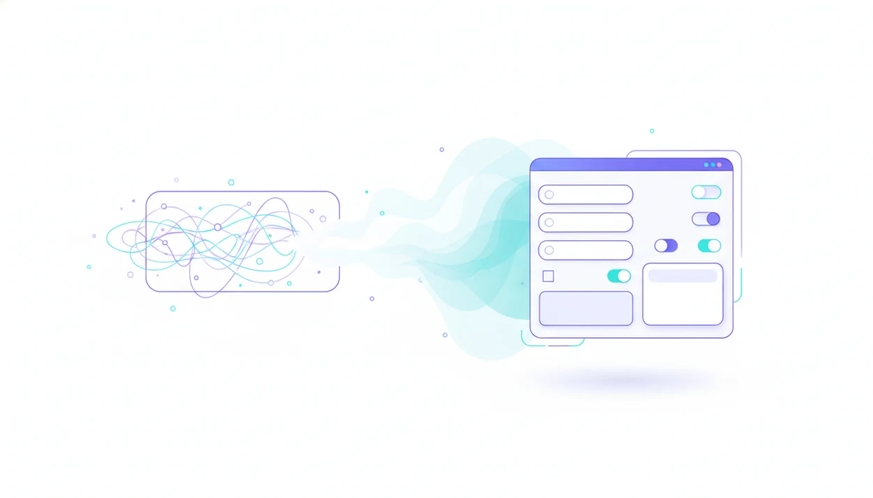 Abstract prompt input turns into a structured editable digital form through an AI workflow.