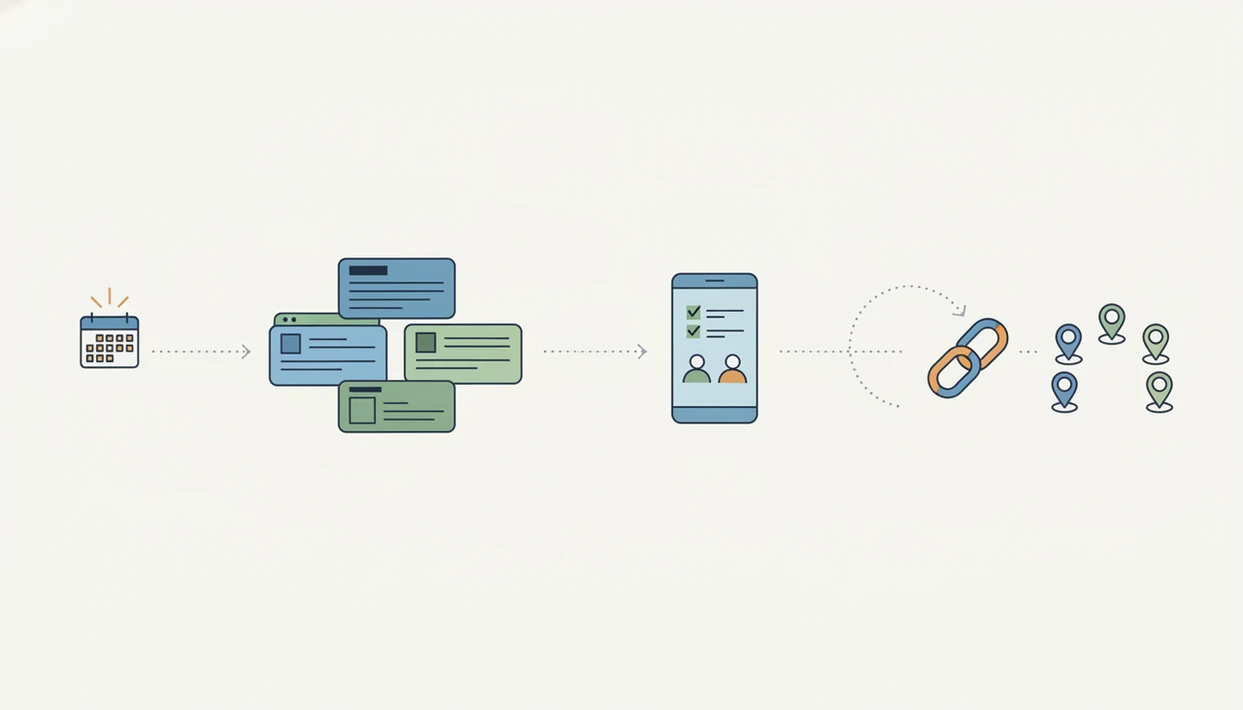 A simple diagram shows an event idea becoming a mobile registration form and attendee list.