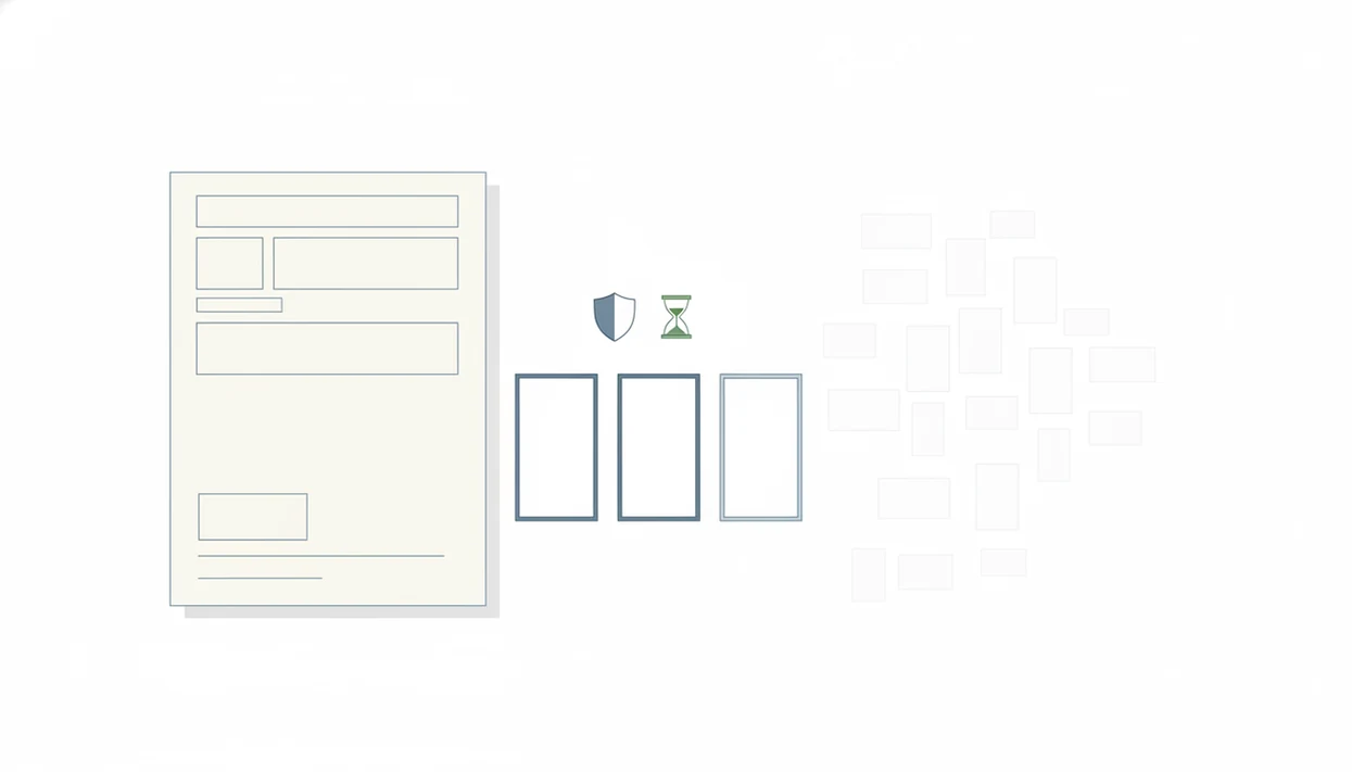 A minimalist form illustration shows only a few necessary fields kept while extra fields fade away.