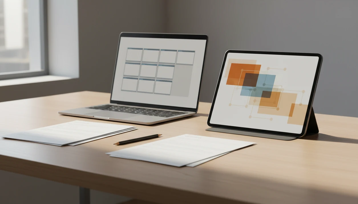 A desk scene contrasts a basic manual form setup with a polished AI-assisted form workflow.