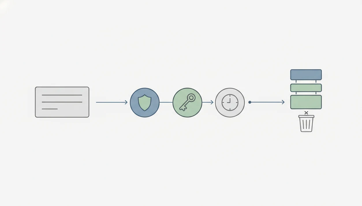 A simple diagram shows a form moving through security, retention, storage, and deletion steps.