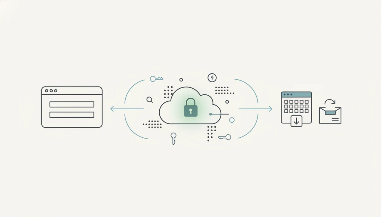 A simple diagram shows form data moving from a browser through secure storage to export and archiving.